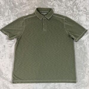 Johnston & Murphy Polo Shirt Mens Large Green Contrast Stitch 3 Button Collar